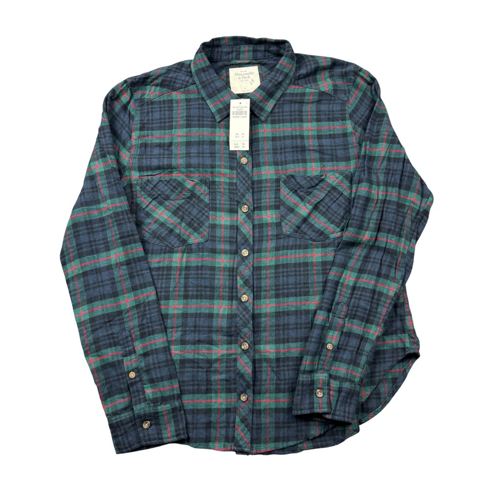 Abercrombie & Fitch Womens XL Plaid Flannel Shirt Navy Green Red Lightweight NWT